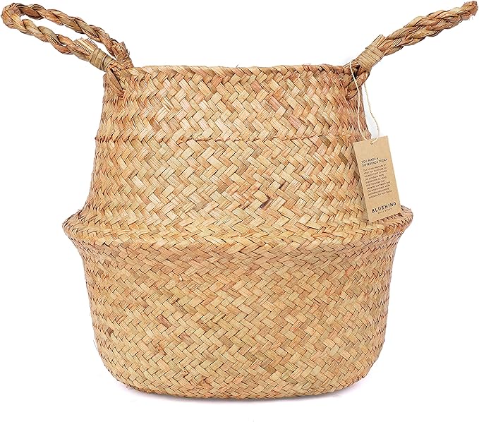 Tree Basket – Wicker Seagrass Planter for Tall Indoor Fake Olive House Plants, Decorative Rattan Baskets for 7-8 Inch Small Plant Pots (Original, Medium)