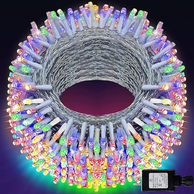 KNONEW Outdoor Christmas Lights 300 LED 99ft String Lights 8 Modes & Time Memory Fairy Light Plug in Waterproof LED String Lights for Xmas Yard Tree Wedding(Multicolor)