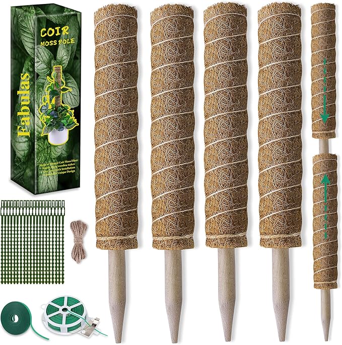 Moss Pole 47.5 Inch - Monstera Plant Support, 4 Packs 16 Inch Plant Stakes for Indoor Plants Coco Coir Moss Pole Sticks for Climbing Potted Live Plants, Pothos, Philodendron, with Garden Ties