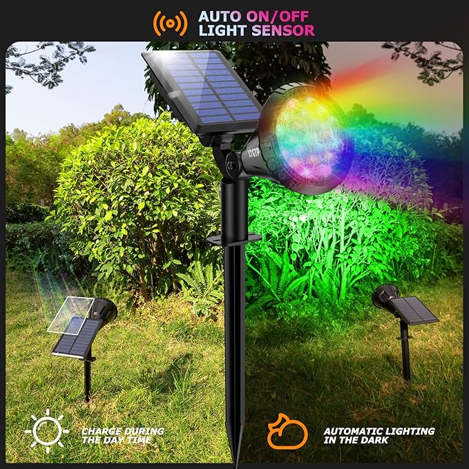Solar Spotlights Outdoor Color Changing, 180°Adjustable Flag Pole Lights, IP67 Garden Lights Solar Powered Waterproof, Wall Lights for Garden Pool Area Pond, Landscape Solar Light for Yard