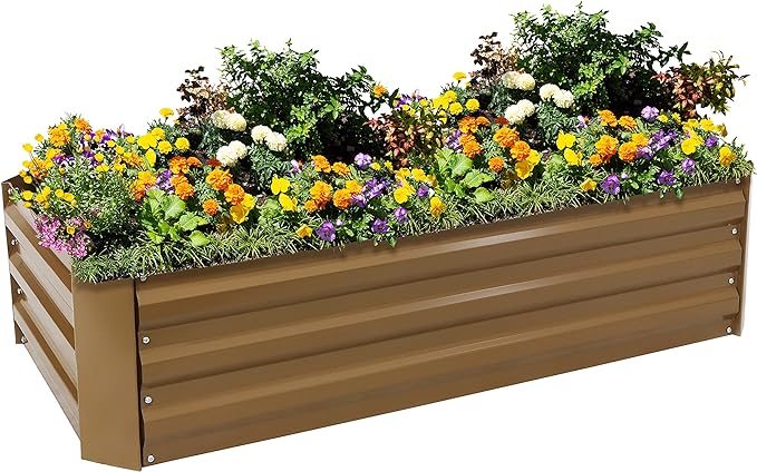 Sunnydaze 11.75" H Raised Metal Garden Bed - Galvanized Raised Garden Bed Outdoor for Vegetables and Flowers - Brown - 4' x 2' Rectangle