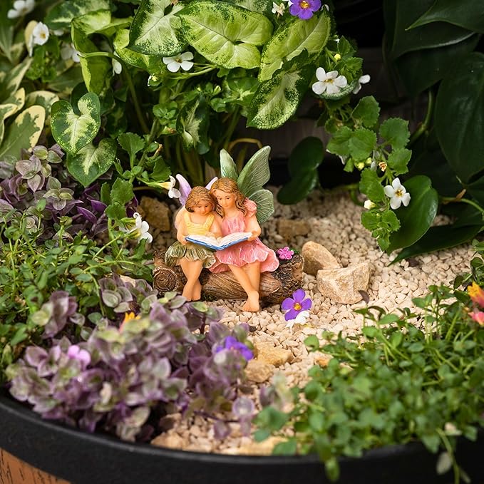 Fairies for Fairy Garden, Fairy Garden Accessories for a Garden - Garden Fairies for a Miniature Fairy Garden - Cute Fairy Garden Fairies, Sitting Sister Fairies