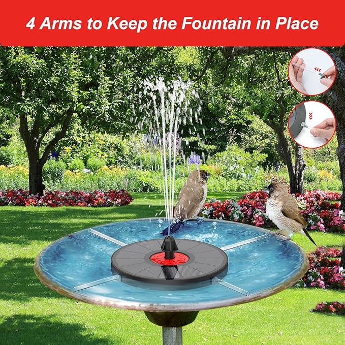 Solar Fountain with Red Flower - Attract Birds - Upgrade 3.5W Solar Bird Bath Fountains, Solar Powered Water Feature Fountain Pump with 7 Nozzles for Hummingbirds, Garden, Pool, and Pond