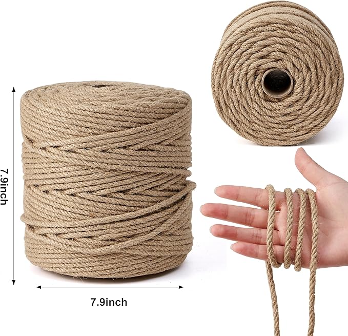 Natural Jute Twine,656 Feet 1/4 inch Hemp Twine Rope for Gift Wrapping Craft Plant Garden Christmas Handmade Arts Decoration Packing String Home Decor