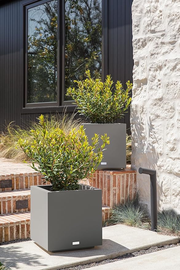 Veradek Block Series Cube Plastic Planter - Large Square Planter for Indoor or Outdoor Patio/Garden | Durable All-Weather Use with Drainage Holes | Modern Décor for Tall Plants, Trees, Flowers