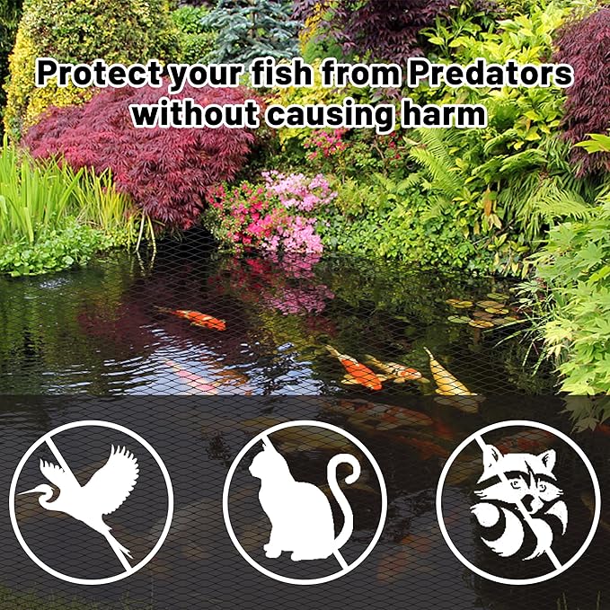 Rainleaf Pond Netting, 28' x 30' Pond Net Cover, Koi Pond Netting for Leaves, Heavy Duty Koi Pond Net Protecting Koi Fish from Herons, Stakes Included, Snare Nets