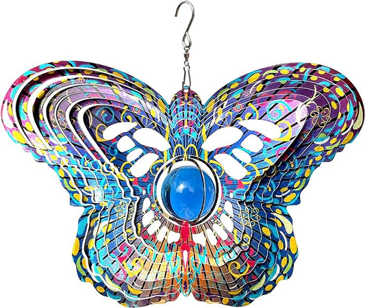 FONMY Mandala Wind Spinner w/Crystal Ball-Butterfly 3D Stainless Steel Hanging Spinners Worth Gift Christmas Decoration Indoor/Outdoor Garden Décor Kinetic Yard Art 12 Inches Wind Sculpture