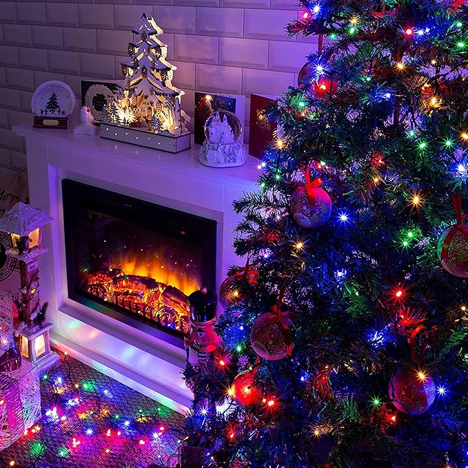 Dazzle Bright Multi-Colored Christmas String Lights, 82ft 1000 LED Waterproof Green Wire Fairy Lights with 8 Modes, Outdoor Lights for Xmas Tree Holiday Wedding Party Christmas Decorations