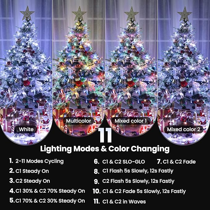 Color Changing Christmas Lights, 175ft 500 LED White & Multicolor Christmas String Lights with Remote, 11 Modes Christmas Twinkle Lights Waterproof for Christmas Party, Garden, Xmas Tree Decorations