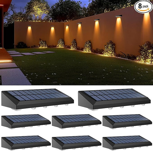 Solar Fence Lights Outdoor Waterproof IP65, 8 Pack Fence Lights Solar Powered 60 Lumens Auto On/Off Step Wall Lights Outside Decorations for Yard, Porch, Patio, Stairs, Pool, Deck, Garden- Warm Light