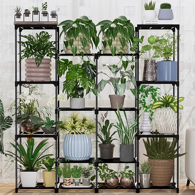 Metal Plant Stand Indoor Outdoor Plant Shelf Stand, 4 Tiers 16 Pots Potted Flower Plant Stands for Indoor Plants Multiple, Plant Shelves Stands Rack for Patio, Balcony, Living Room