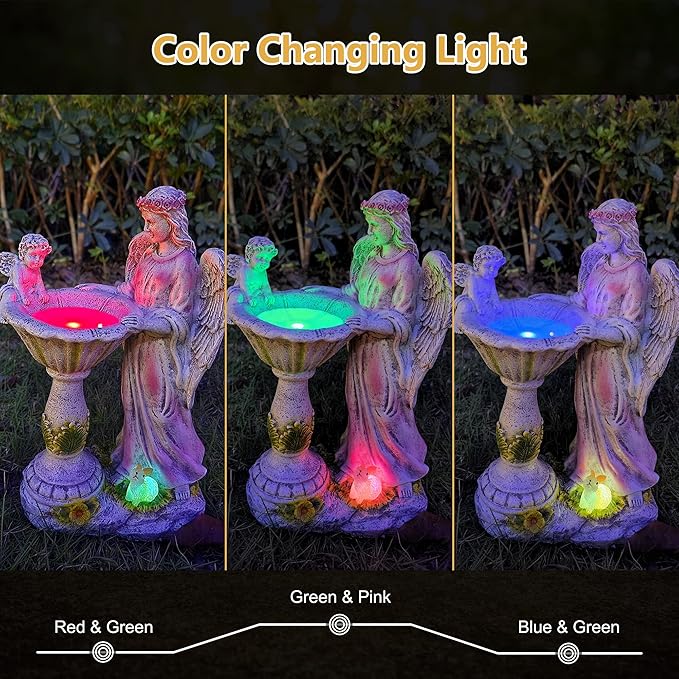 Solar Angel Figurine with Color Changing Light - Resin Statue Ornament for Outdoor Decor, Patio, Lawn and Housewarming Gift
