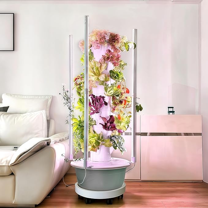 Vertical Hydroponic Growing System Kit – LED Grow Lights, Hydroponic Vegetable Tower,Inddor Lettuce Growing Garden,28 Plant Sites, for Indoor & Outdoor Gardening,Full Spectrum