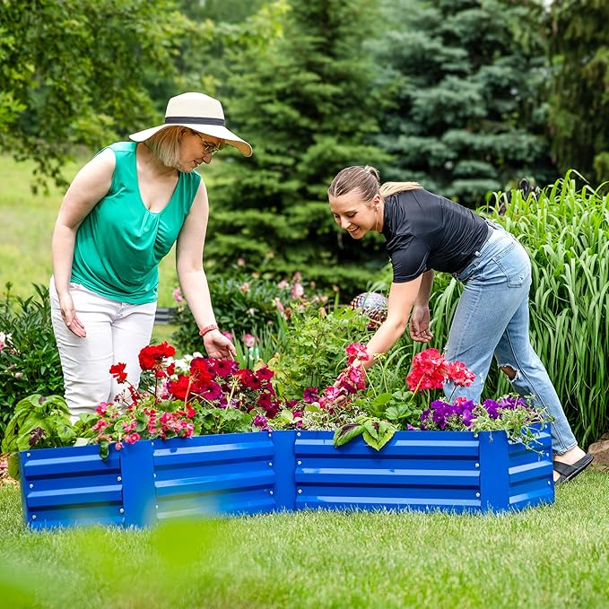 Sunnydaze Galvanized Raised Garden Bed - Metal Raised Bed for Gardening - Outdoor Planter Box for Flowers, Plants, and Vegetables - Blue - 12" L-Shaped