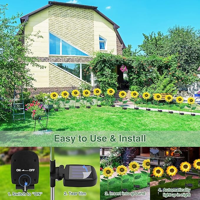 TYNLED Sunflower Solar Garden Lights, 2 Pack Outdoor Solar Powered Garden Stake Lights Waterproof Decoration Flower Landscape Lights for Garden Patio Pathway Backyard