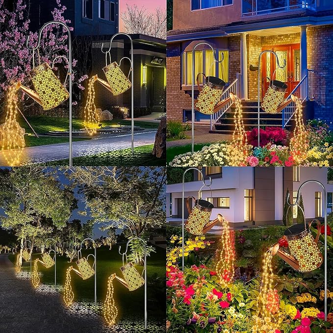 Forlivese 2PCS Solar Watering Can with Lights, Solar Lights Outdoor Decorations with Hanging Solar Garden Lights with Bracket Waterproof Watering Can Landscape Light for Patio Gardening Pathway 36LED