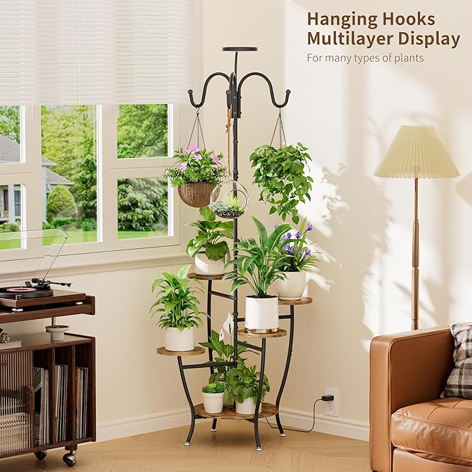 Plant Stand Indoor with Grow Light - 72" Tall Plant Shelf Indoor, 5 Tiered Corner Plant Stands for Indoor Plants, Hanging Plant Holder Flower Display Shelves for Living Room, Balcony Decor