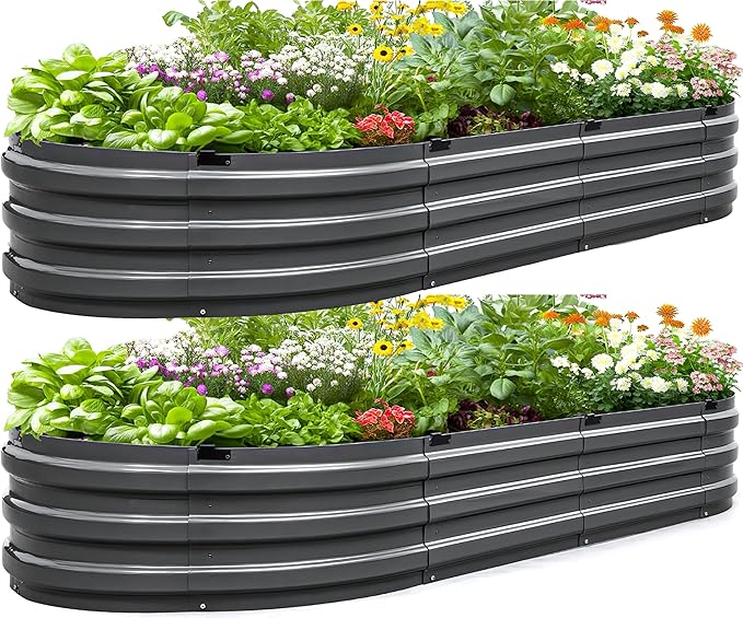 KING BIRD Raised Garden Bed Kit 2025 Upgraded Quick-Setup Galvanized Planter Garden Box Outdoor for Gardening, Vegetables, Flowers, 74x36x12 in, Dark Grey 2PCS