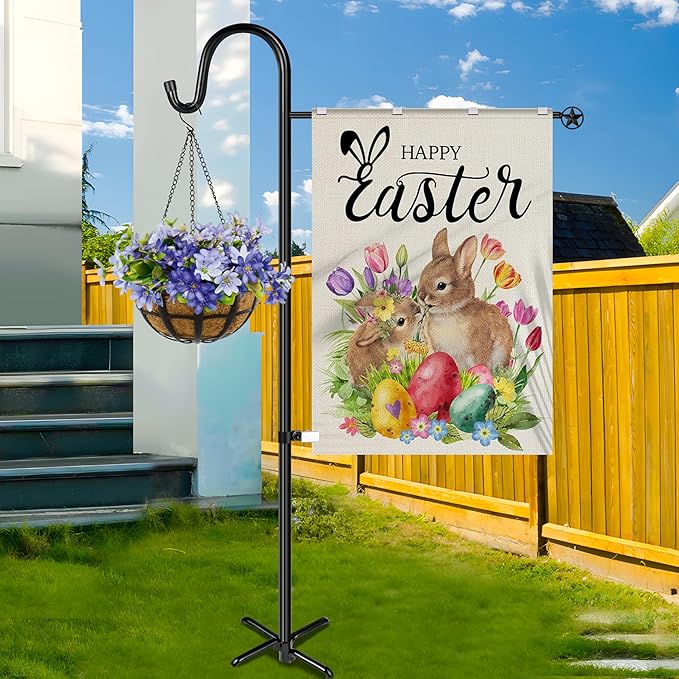 XDW-GIFTS Garden Flag Stand, Sturdy 2-Pack Flag Pole Holder with Shepherd Hook for Yard Decorations Outdoor Garden Flag Holder for 28''x40'' Flags 60 in Heavy Duty Yard Flag Post Stake (Without Flag)