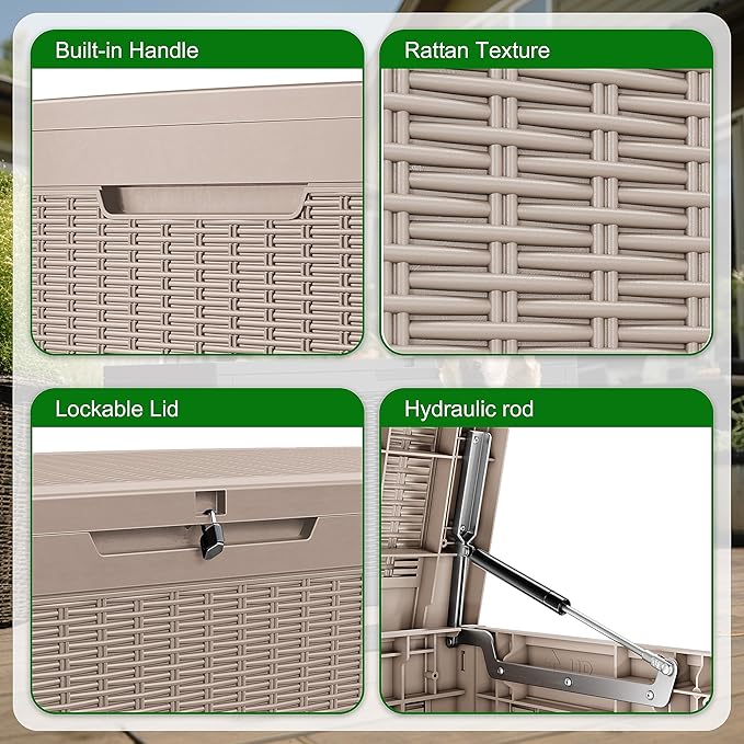 100 Gallon Outdoor Deck Box,Storage Lockable Waterproof Patio Furniture,Garden Tools,Cushions,Pool Accessories Outside Storage Resin Box(Grey)