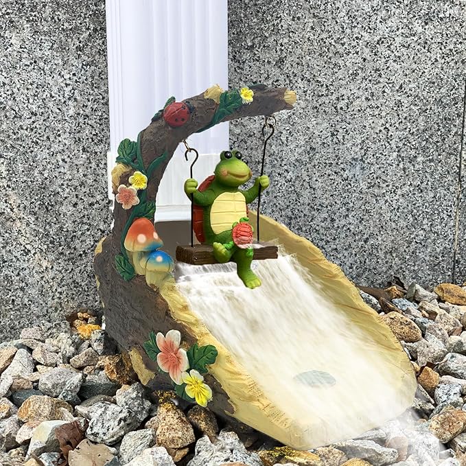 Tortoise On The Swing Gutter Downspout Extension Decoration,Rain Downspout Diverter Garden Statue,Decorative Gutter Extension,Downspout Splash Block,Animal Resin Statue Outdoor Décor