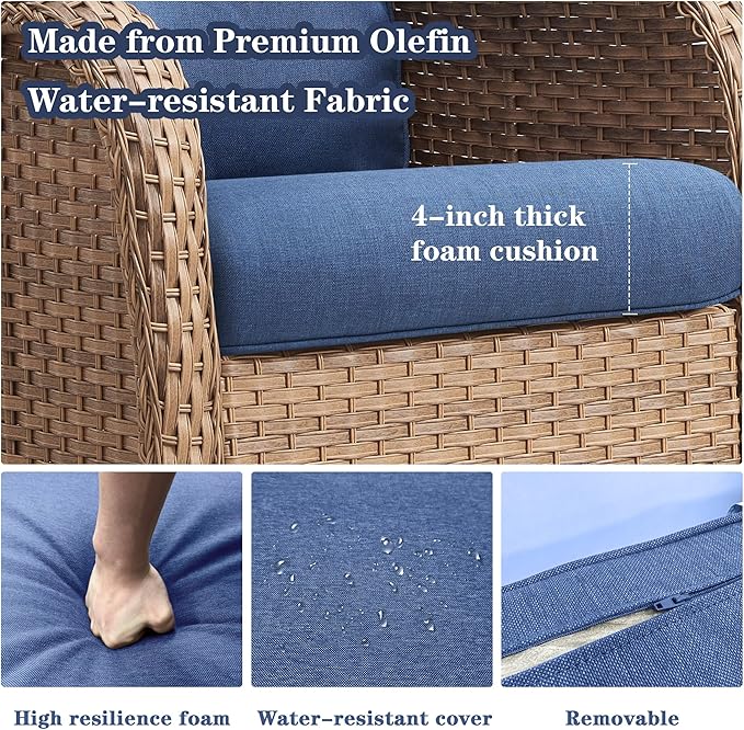 5 Pieces Patio Furniture Sets Wicker Outdoor Furniture, Rattan Patio Swivel Glider Chairs with 2 Ottoman and Glass Side Table, Yellow