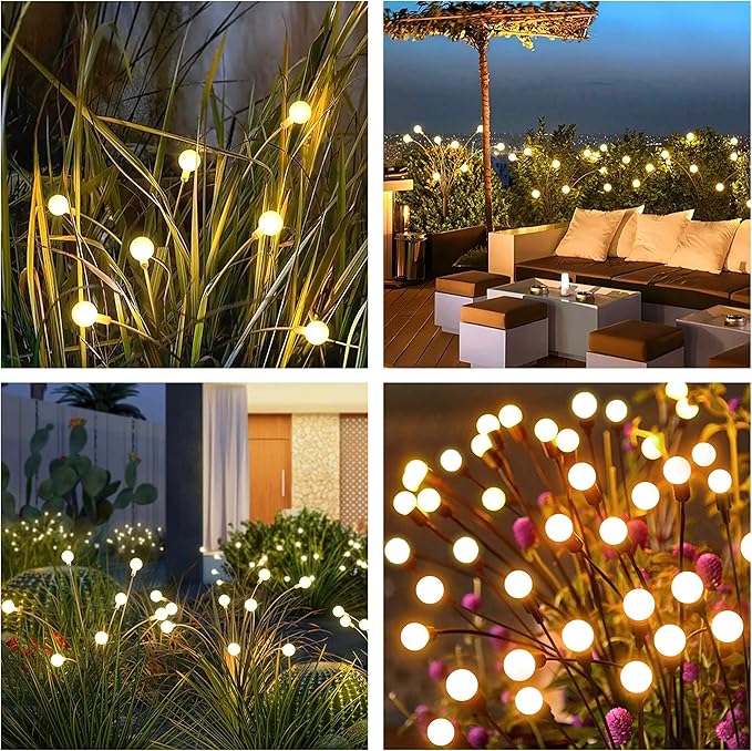 4 Pack Outdoor Solar Firefly Lights, 40 Globes LED, Waterproof, Warm White