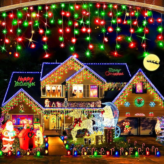 Hezbjiti Christmas Lights Decorations Outdoor, 1600LED 164FT Ice Fairy Lights 8 Modes 320 Drops Fairy String Lights for Christmas Decor Eaves Party Yard Garden