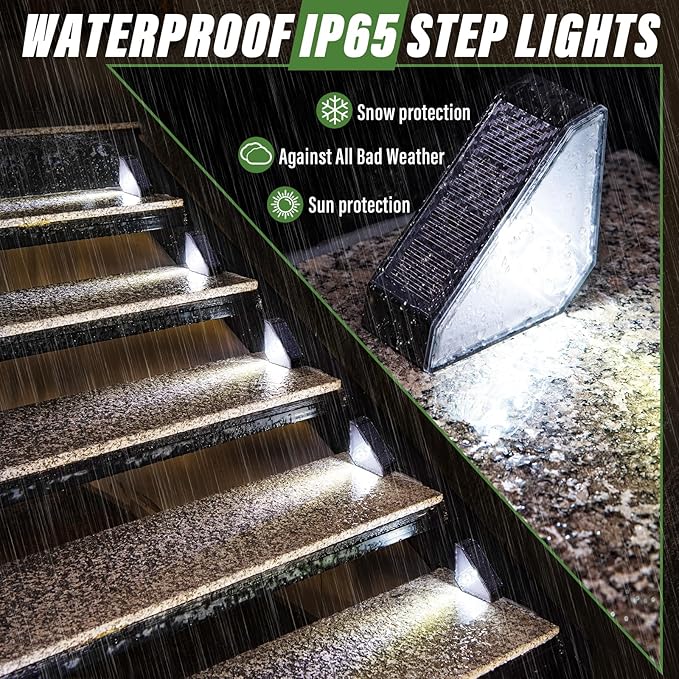 JSOT Solar Step Stair Lights Outdoor Yard Decor 8 Pack, IP65 Waterproof Deck Lighting for Outside Solar Powered, Solar Garden Light Decor for Fence, Backyard, Front Porch Step, Balcony, Wall, Patio