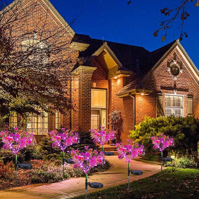 Neporal Solar Garden Lights, 4PK Purple Phalaenopsis Solar Flowers Outdoor Waterproof, Solar Lights Outdoor Decorative for Garden, Yard Decor,