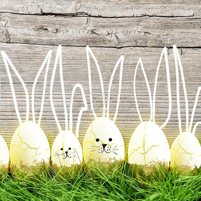 WBao Solar Easter Decorations Outdoor, 4 Packs Easter Egg Pathway Lights with Stainless Steel Stakes, 2 Modes, Waterproof, Growing Stem Easter Egg Lights for Garden Patio Yard Easter Décor, WarmWhite