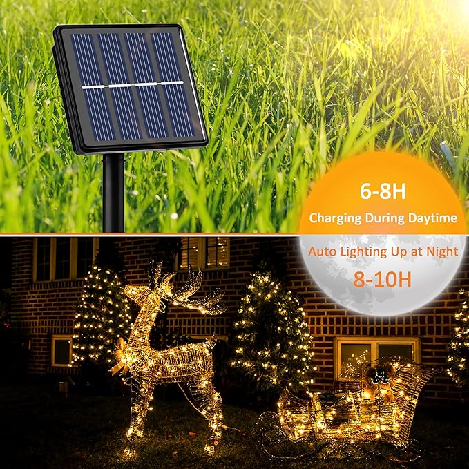 Beieverluck 8 Pack Solar Fairy Lights Outdoor Waterproof 264FT 800 LED Solar String Lights Outside with 8 Modes for Tree Garden Wedding Party Decor, Warm White