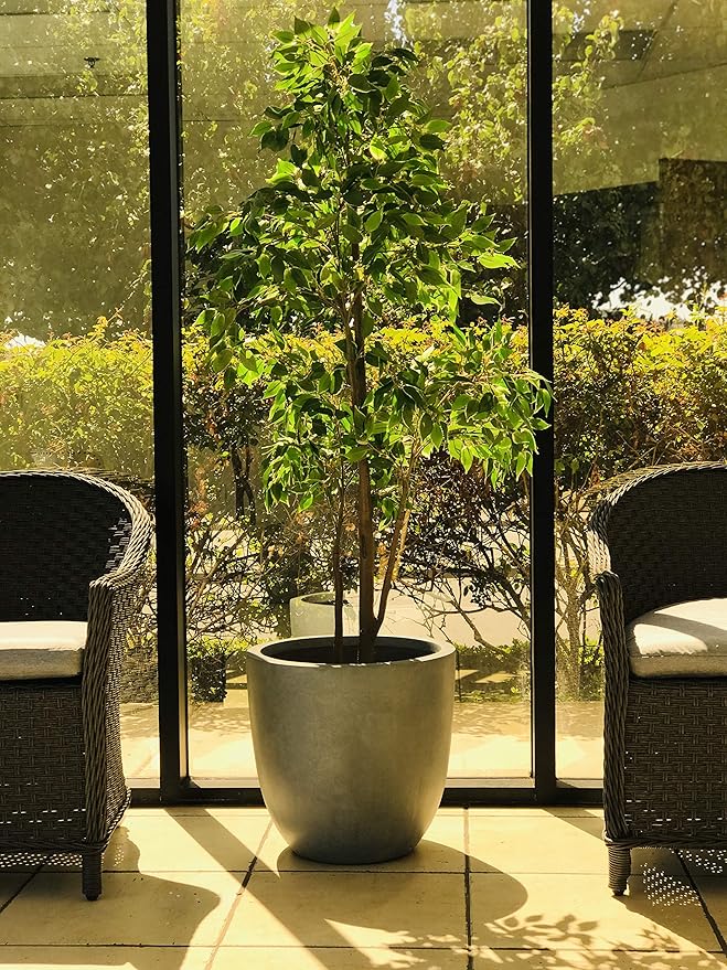 Kante 10 Inch Dia Round Concrete Planter, Indoor Outdoor Large Plant Pot with Drainage Hole and Rubber Plug for Home Patio Garden, Slate Gray