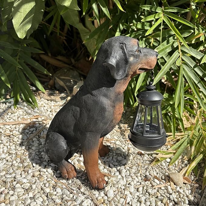 Garden Dog Statues Outdoor Decor, 10.6" Solar Light Dog Statue with Lantern, Puppy Solar Dog Figurine Sculpture for Outdoor Gardens Patio, Lawn, Yard, Housewarming Ornament Gift