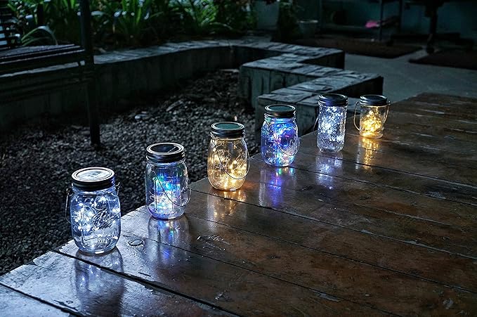 Decorman Solar Mason Jar Lights, 12 Pack 30 LED Fairy Star Firefly String Lids Lights with 12 Hangers for Patio Yard Garden Party Wedding Christmas Decoration(Jars Not Included) (12 Pack, Colorful)