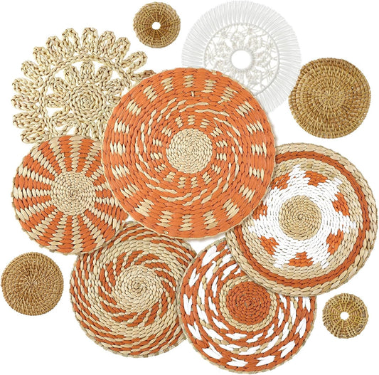 Tatuo 11 Pcs Boho Wall Basket Decor Decorative Bulrush Woven Basket Wall Decor Art Round Farmhouse Hanging Baskets for Kitchen Rustic Home Summer Decorations, Multi Sizes(Delicate)