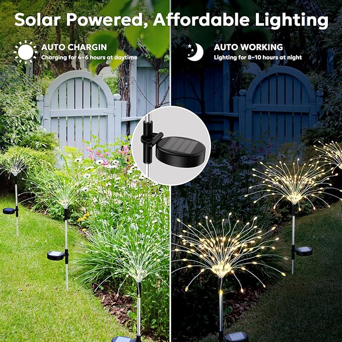Solar Fireworks Lights Outdoor Waterproof Garden Fairy Light Outside Solar Sparkles Landscape Lights 120 LED Decorative Outdoor for Backyard Patio Pathway Lawn Party Walkway Decor, 4 Pack