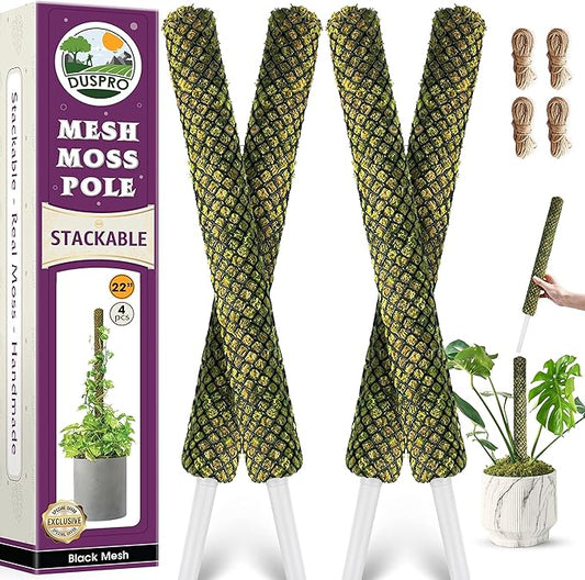 DUSPRO Stackable Mesh Moss Pole for Plants Monstera Potted Plant Stakes for Indoor Plants Extendable Plant Pole Moss Sticks for Plants Climbing Vine Supporting Monstera Trellis 4Pack 71''