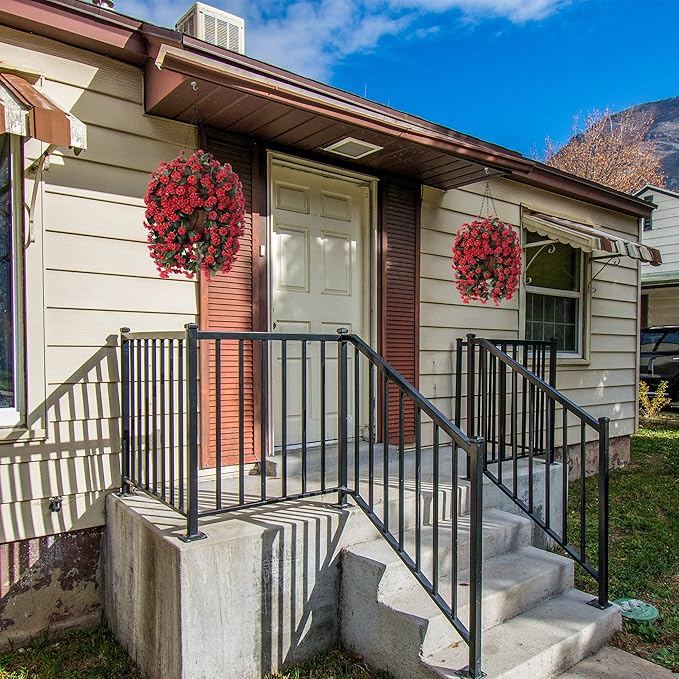 Hanging Baskets Artificial Flowers for Outdoor Interior Decor, Artificial Daisies Flowers Shrubs Plants with Baskets for Home Porch Garden Patio Patio Spring Summer Decor(Red)