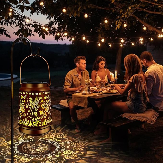 KY&BOSAM Solar Hummingbird Lanterns Outdoor Waterproof,LED 300 Lumens Metal Hanging Outside Lantern Lights Decorative for Yard Backyard Porch Garden Decorations Birthday Gifts for Women Mom Grandma