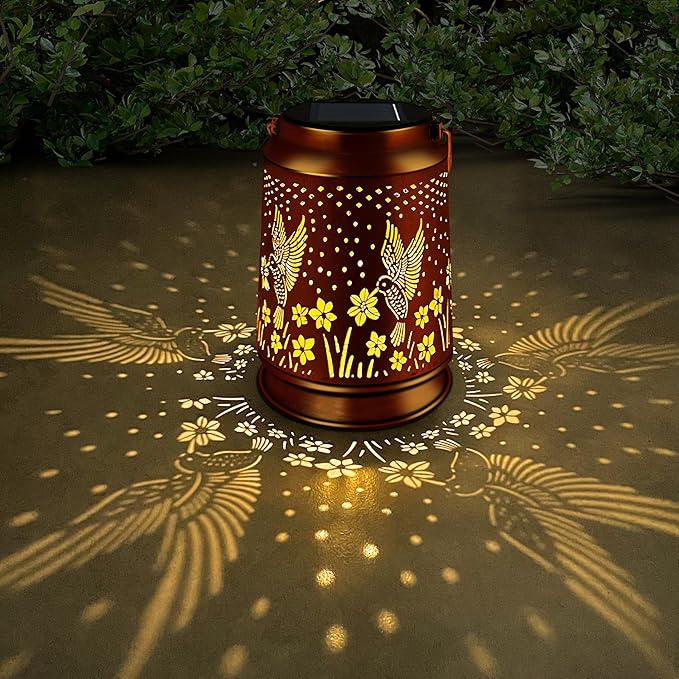 KY&BOSAM Solar Lanterns Outdoor Waterproof Hummingbird Garden Decor Birthday Gifts for Women Mom Grandma Hanging Solar Lights Outdoor Metal LED Lantern Outside for Yard Patio Backyard Porch Pathway