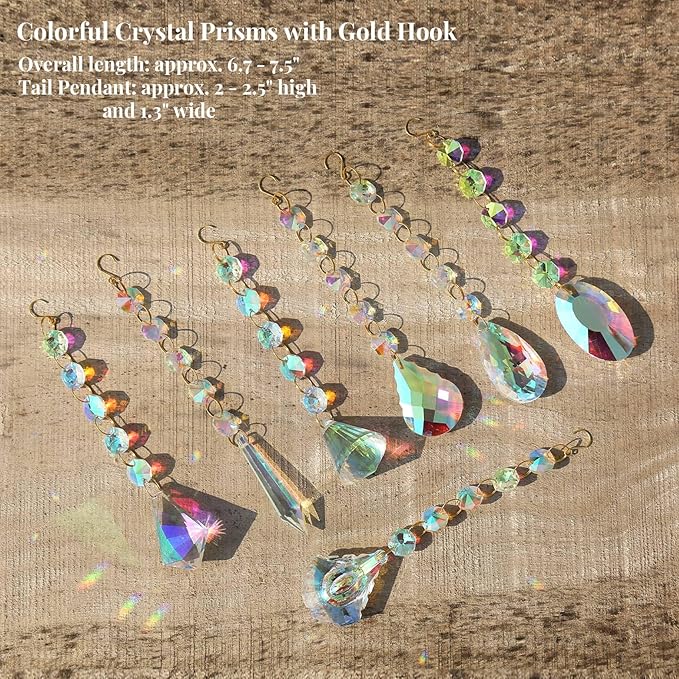 Sun Catchers for Windows Hanging, 7 Pcs Sun Catcher with Crystals, Colored Crystals Suncatchers Prisms Glass Pendant Ornament for Chandelier Garden Home Room Decoration