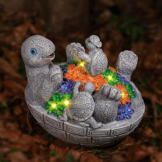 Solar Turtles for Outdoors with 8 LED Lights - Cute Turtle Statue with Baby for Yard Decorations Outdoor - Ideal for Anniversaries, Christmas, Birthdays, Gift for Mom - Garden Decor for Outside