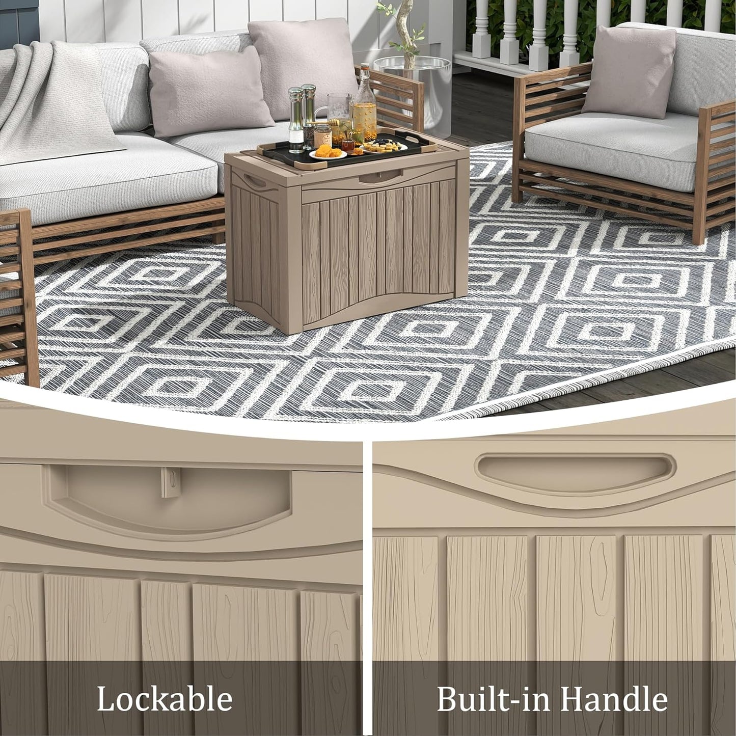 50 Gallon Plus Waterproof Outdoor Storage Bin Resin Deck Box for Patio, Poolside, and Garden, Lockable & UV-Resistant, Ideal for Small Spaces, Grey