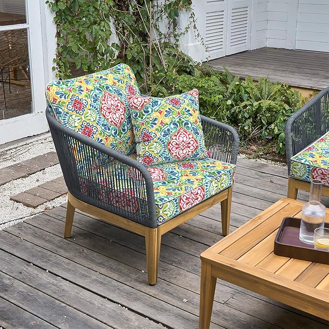 LVTXIII Outdoor Deep Seat Cushion Patio Seat and Back Cushion Set Seasonal Chair Cushion for Dining Arm Chairs, Wicker Chairs and Garden Furniture Decoration, 22"x22"x4", Damask Red