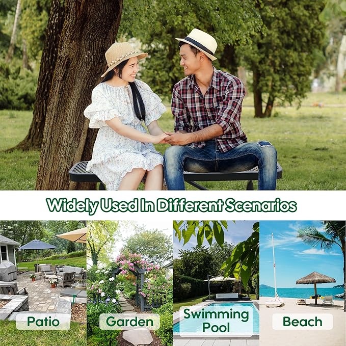 72" L Steel Flat Bench Garden Bench, Black Outdoor Park Bench Weather-Resistant Steel Metal, Patio Seating for Front Porch Backyard Park Outside, Metal Benches for Outside to dodrill to Ground