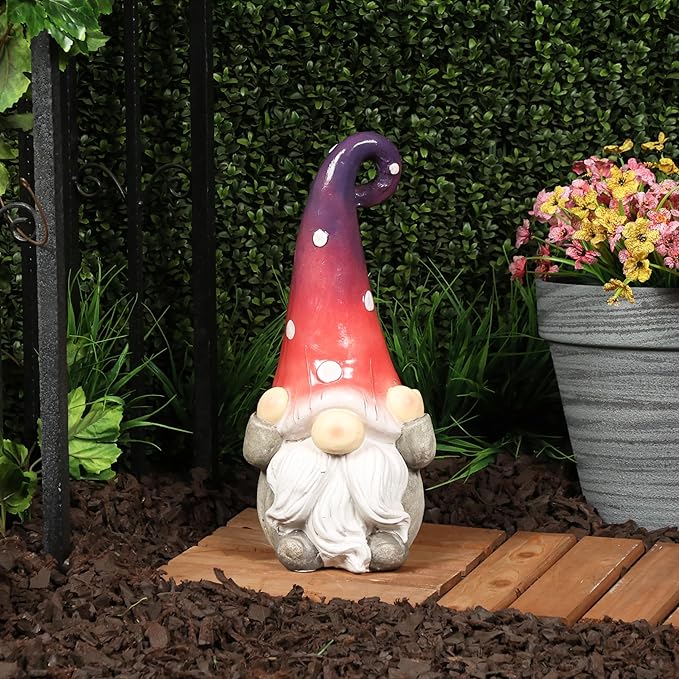 Alpine Corporation - 18” Tall Outdoor Garden Gnome Yard Decoration - Hear No Evil Gnome Statue – Lawn Statuary with Ombre Hat - Durable, Weatherproof Décor for Patio & Deck