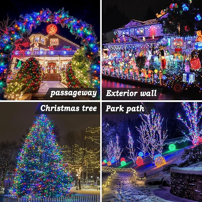 KNONEW Outdoor Christmas Lights 300 LED 99ft String Lights 8 Modes & Time Memory Fairy Light Plug in Waterproof LED String Lights for Xmas Yard Tree Wedding(Multicolor)