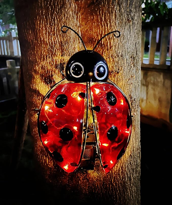 Solar Ladybug Outdoor Garden Statue,Hanging Waterproof LED Solar Lights Outdoor Decor,Metal Ladybug Ornament,Lantern Indoor Figurines for Patio Garden Table Decor for Ourdoor