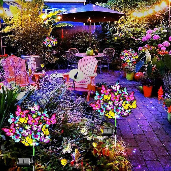 Solar Garden Lights Solar Lights Outdoor Waterproof Solar Lights 4 Pack with New Upgraded 144 LED 68 Butterflys Outdoor Solar Lights for Yard Outside Garden Pathway Decor Gifts for Women
